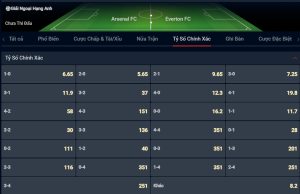 Tỷ số Arsenal FC vs Everton FC